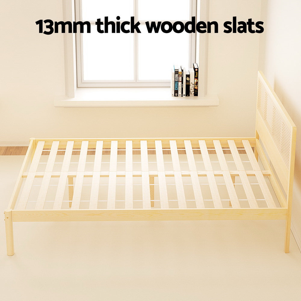 RITA Bed Frame Queen Size Rattan Wooden