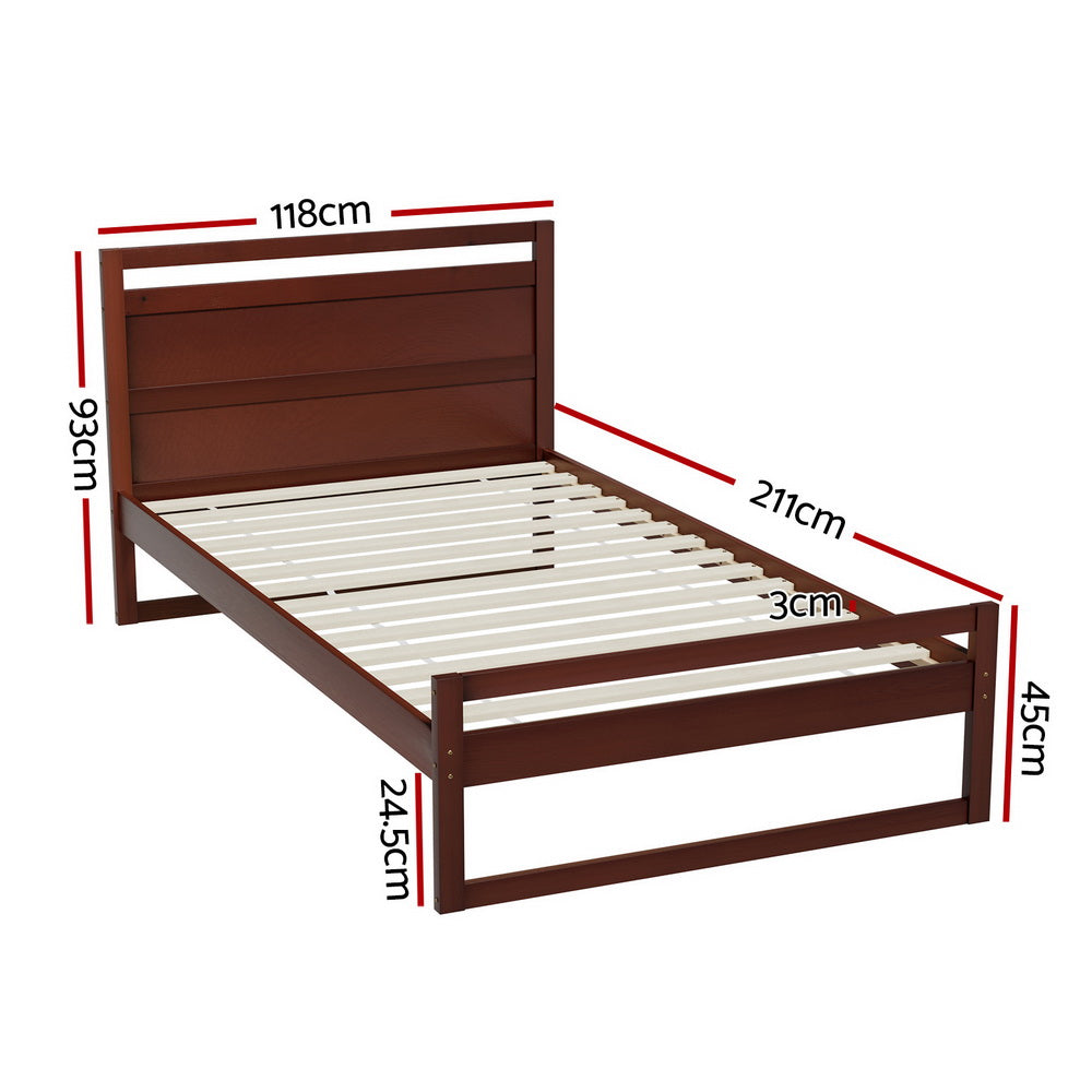 WITTON Bed Frame King Single Size Wooden Walnut