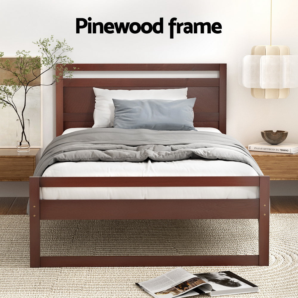 WITTON Bed Frame King Single Size Wooden Walnut
