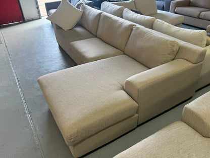 Plush Beige L-Shape Sofa | Pre-Owned | Steam Cleaned | Sydney Wide Delivery