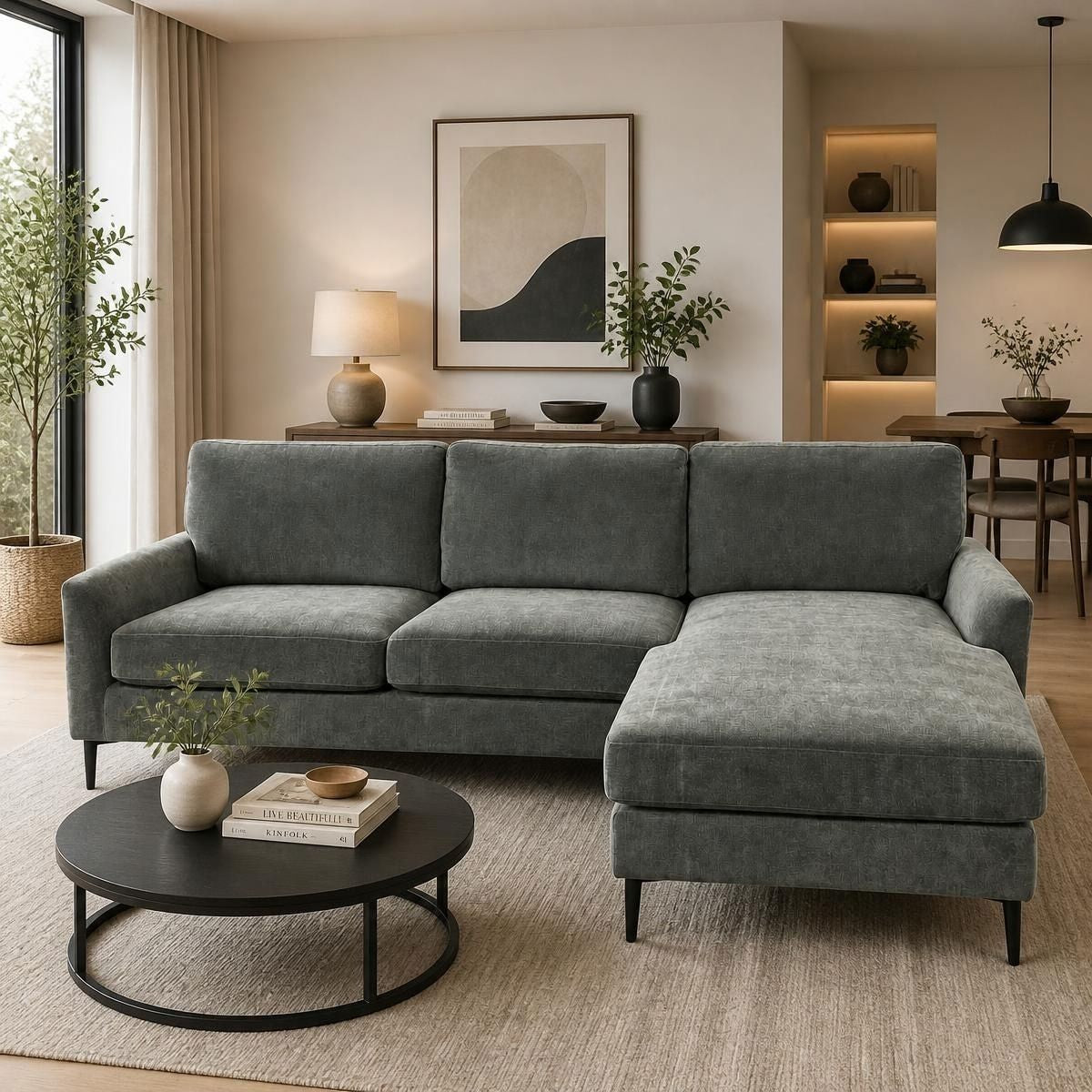 Brand New AIDA Dark Grey L-Shape Reversible Chaise Sofa | Sydney Wide Delivery