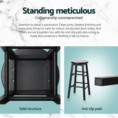 4x Bar Stools Round Chairs Wooden Black