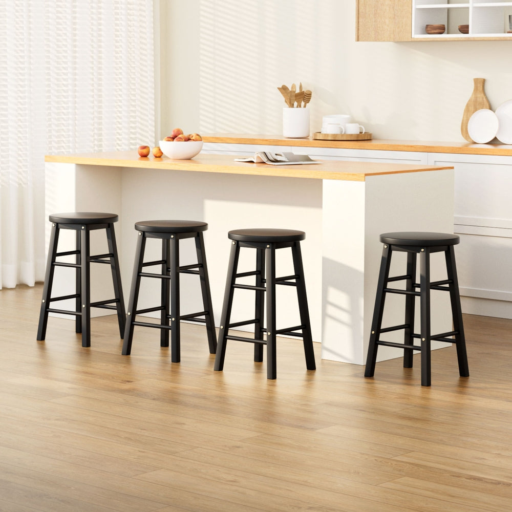 4x Bar Stools Round Chairs Wooden Black
