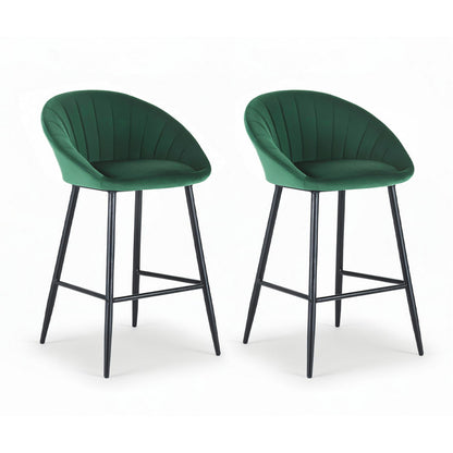 2x Bar Stools Kitchen Dining Chair Counter Stool Tub Velvet Metal Green