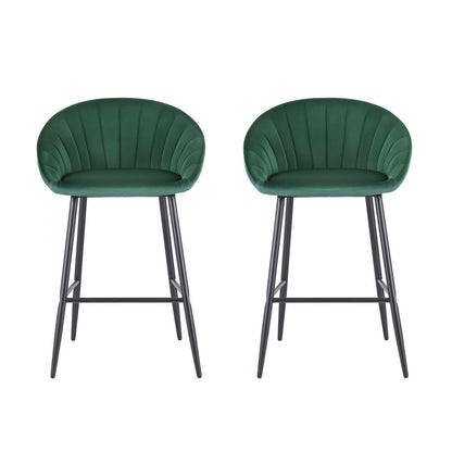 2x Bar Stools Kitchen Dining Chair Counter Stool Tub Velvet Metal Green