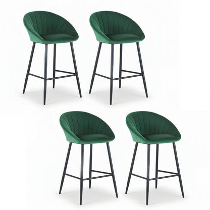 4x Bar Stools Kitchen Dining Chair Counter Stool Tub Velvet Metal Green
