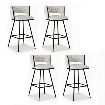 4x Bar Stools Kitchen Dining Chair Counter Stool Woven Velvet Metal Ivory
