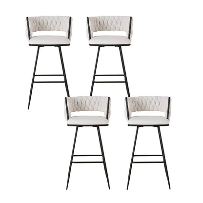 4x Bar Stools Kitchen Dining Chair Counter Stool Woven Velvet Metal Ivory