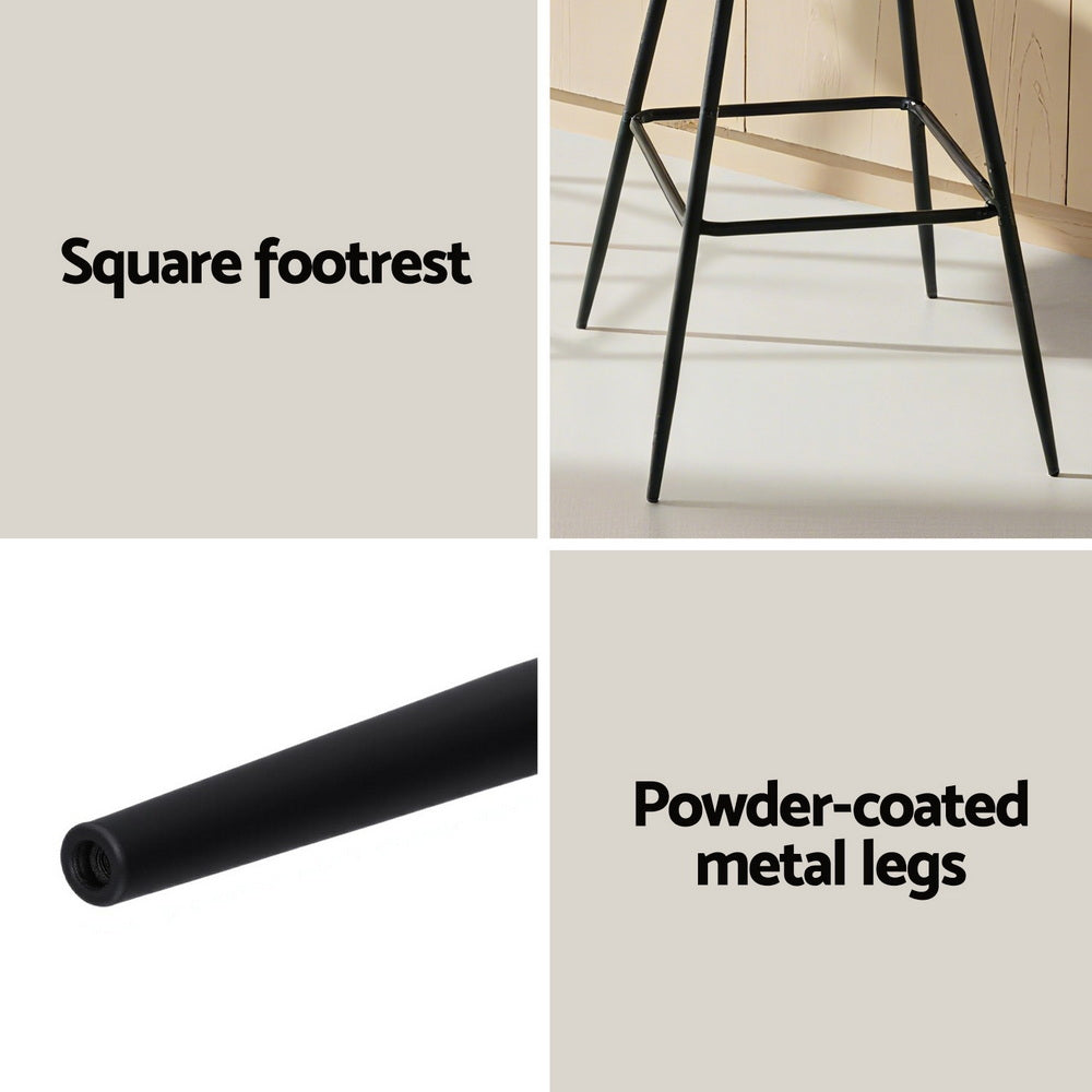 4x Bar Stools Kitchen Dining Chair Counter Stool Woven Velvet Metal Ivory