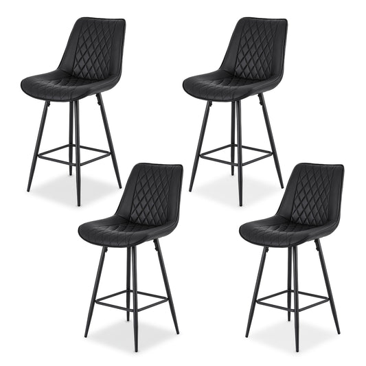 4x Bar Stools Kitchen Dining Chair Counter Stool Diamond PU Leather Black