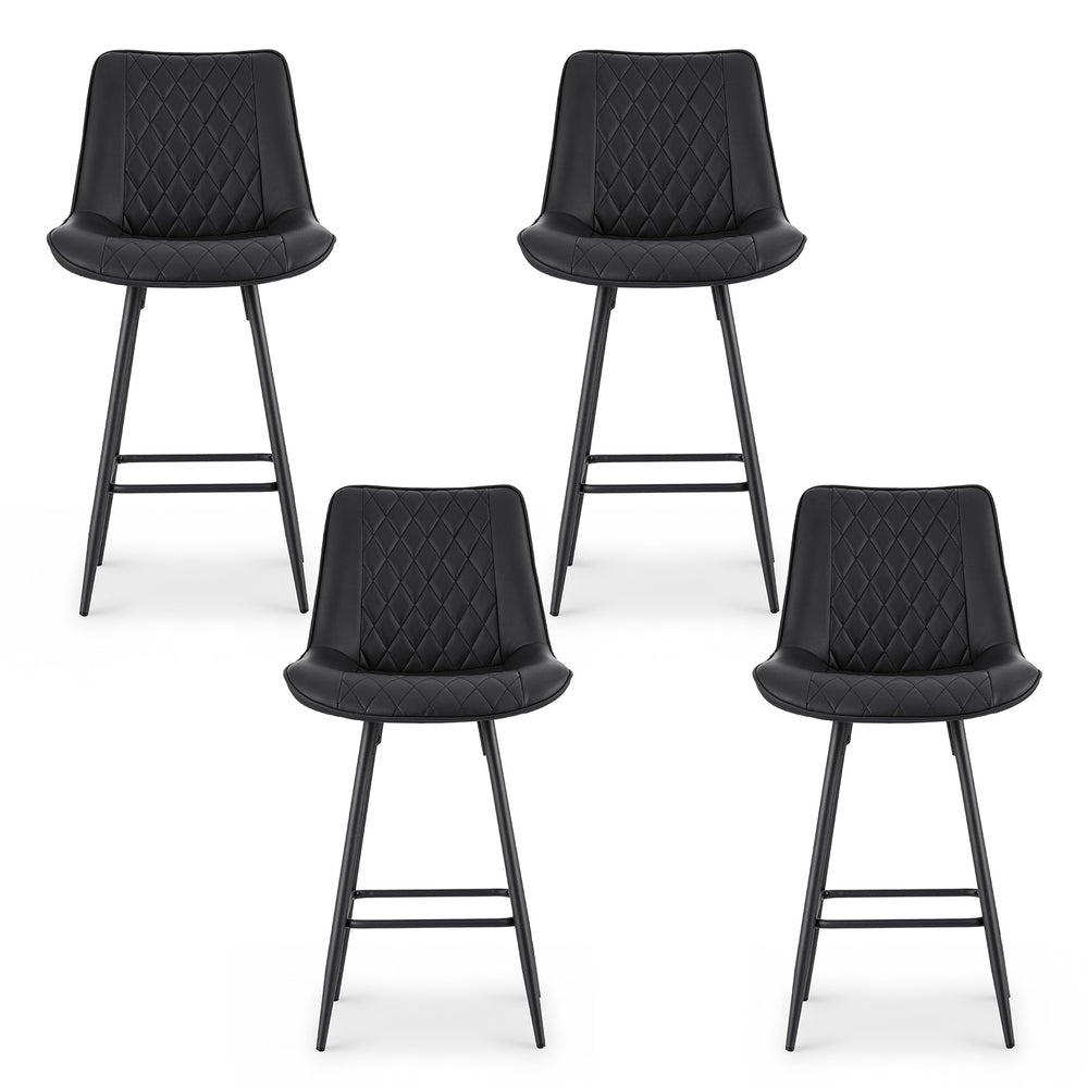 4x Bar Stools Kitchen Dining Chair Counter Stool Diamond PU Leather Black