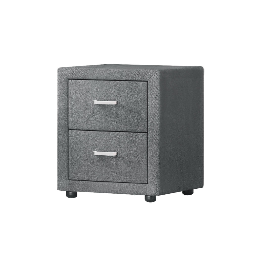 CADEN Grey Bedside Table 2 Drawers Fabric