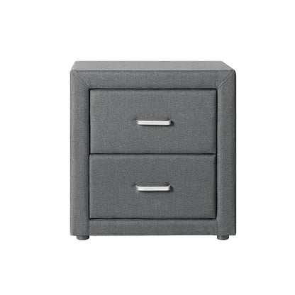 CADEN Grey Bedside Table 2 Drawers Fabric