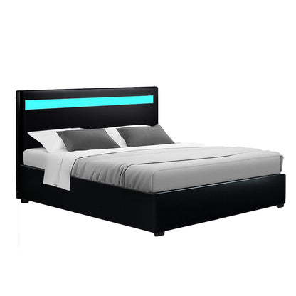 COLE Bed Frame Double Size LED Gas Lift Black