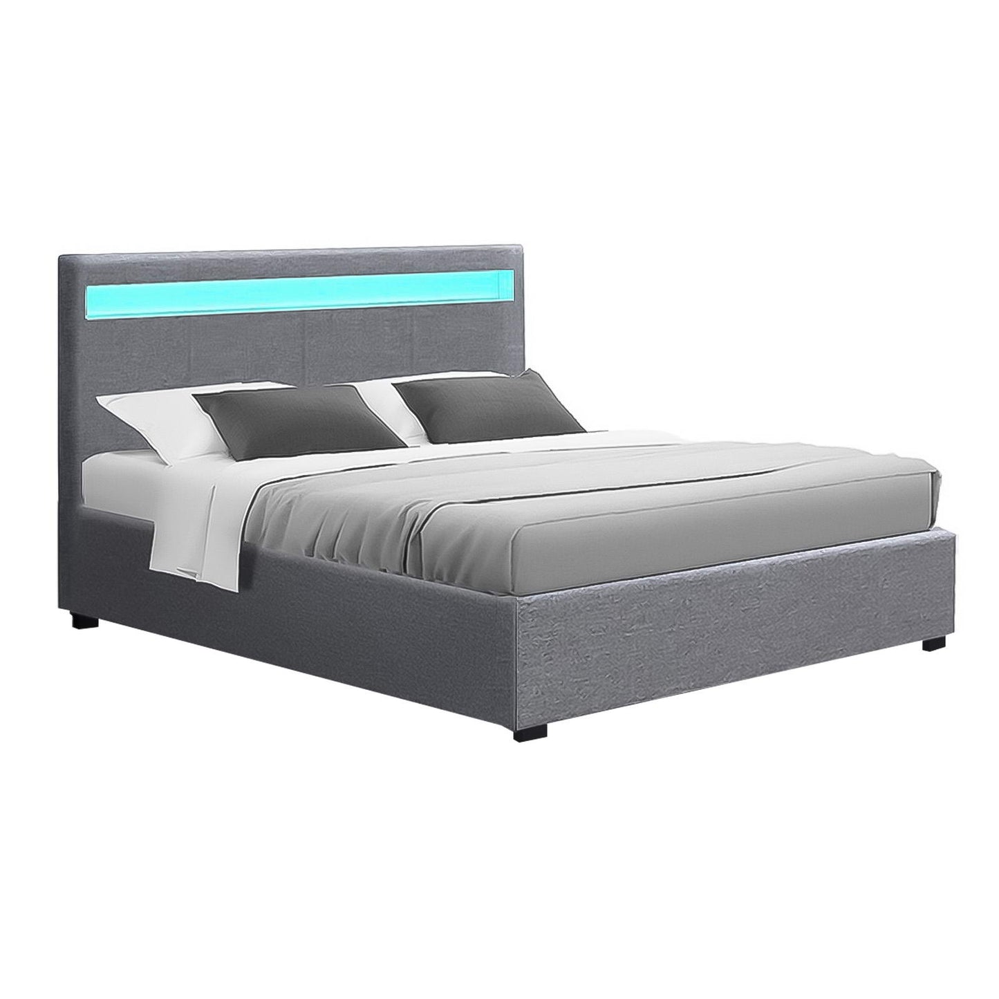 COLE Bed Frame Double Size LED Gas Lift Grey