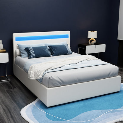 COLE Bed Frame Double Size LED Gas Lift White