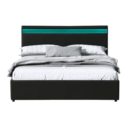 COLE Bed Frame Queen Size LED Gas Lift Black