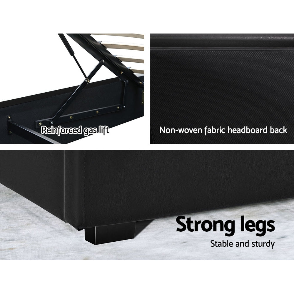 COLE Bed Frame Queen Size LED Gas Lift Black