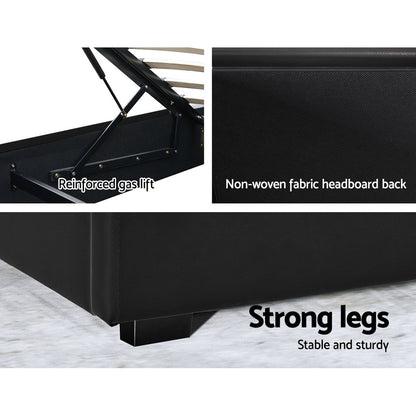 COLE Bed Frame Queen Size LED Gas Lift Black