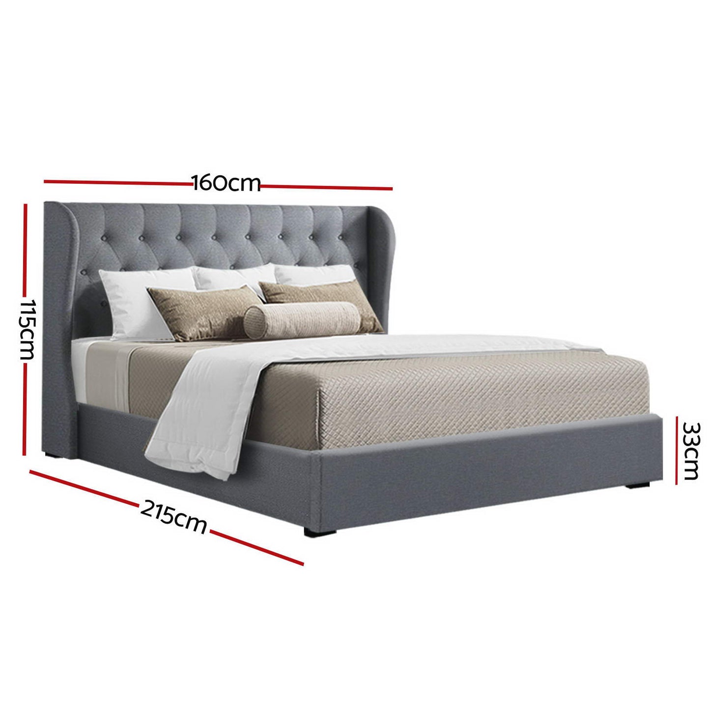 ISSA Bed Frame Queen Size Gas Lift Grey