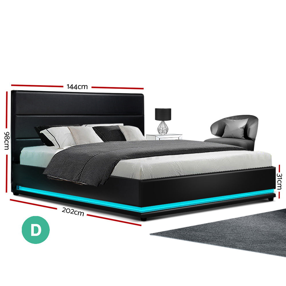 LUMI Bed Frame Double Size LED Gas Lift Black