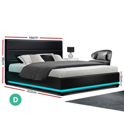 LUMI Bed Frame Double Size LED Gas Lift Black