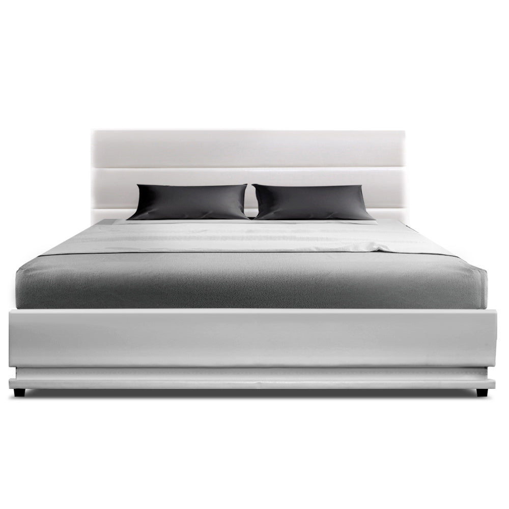 LUMI Bed Frame Double Size LED Gas Lift White