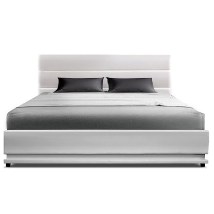 LUMI Bed Frame Double Size LED Gas Lift White