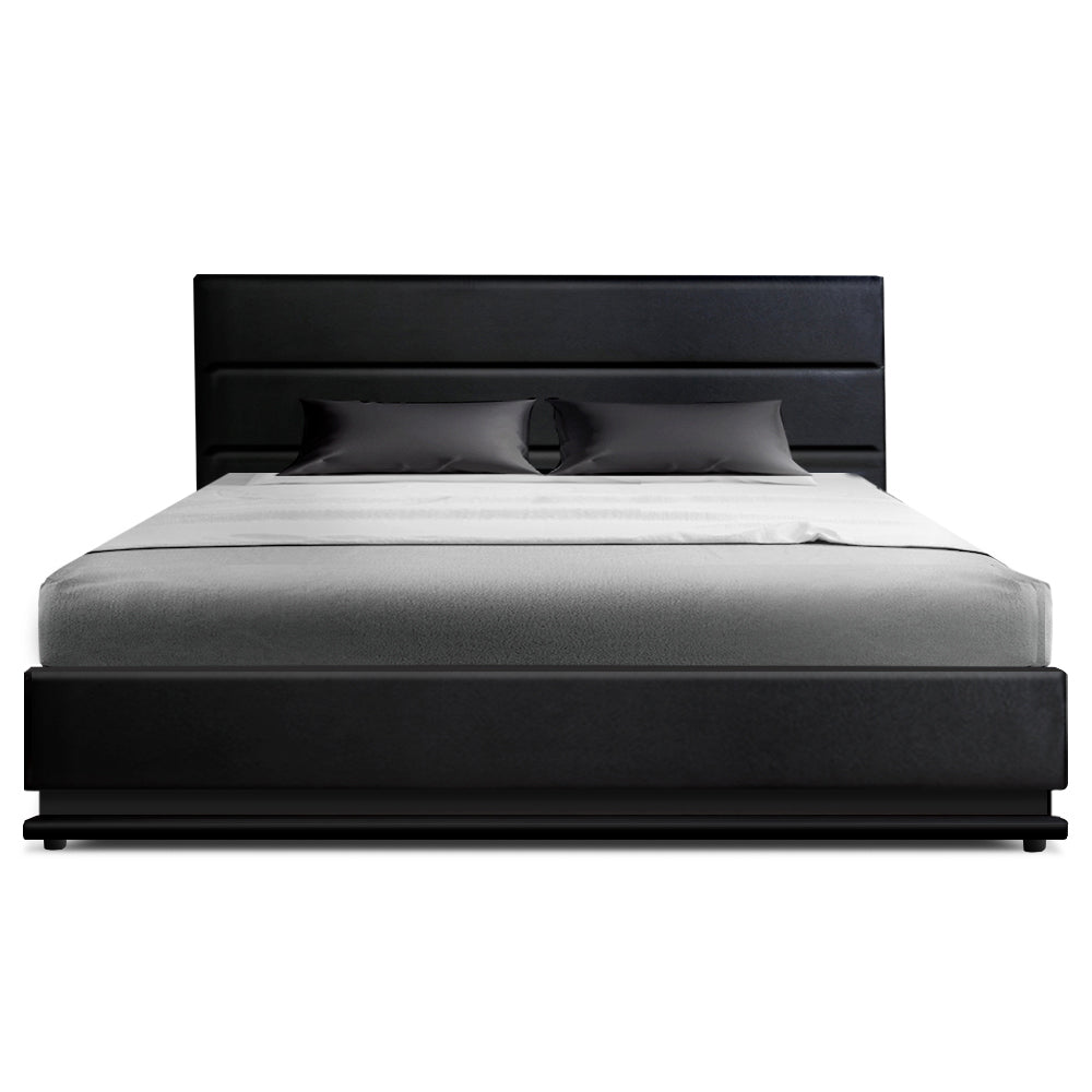 LUMI Bed Frame Queen Size LED Gas Lift Black