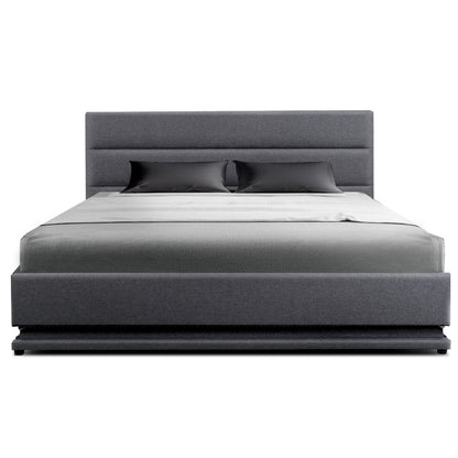 LUMI Bed Frame Queen Size LED Gas Lift Grey