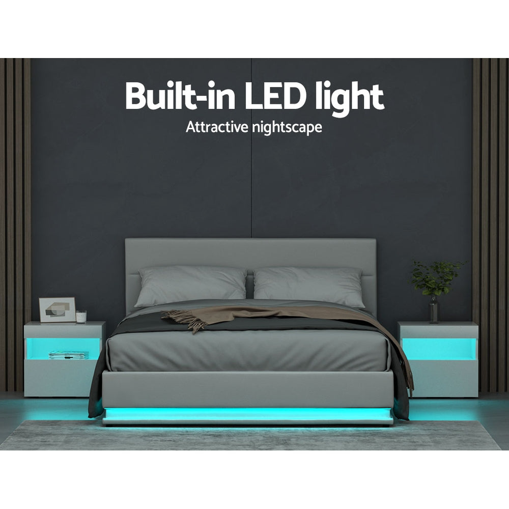 LUMI Bed Frame Queen Size LED Gas Lift White