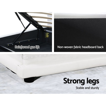 LUMI Bed Frame Queen Size LED Gas Lift White