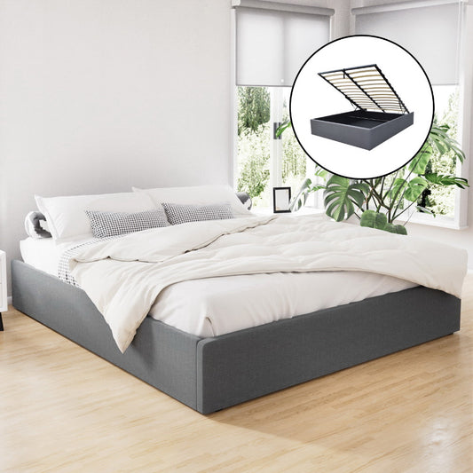 TOKI Bed Frame King Size Gas Lift Base Grey