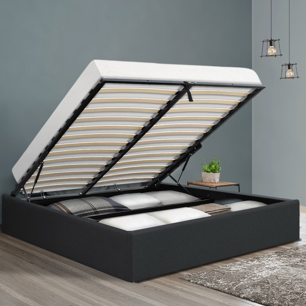 TOKI Bed Frame Queen Size Gas Lift Base Charcoal
