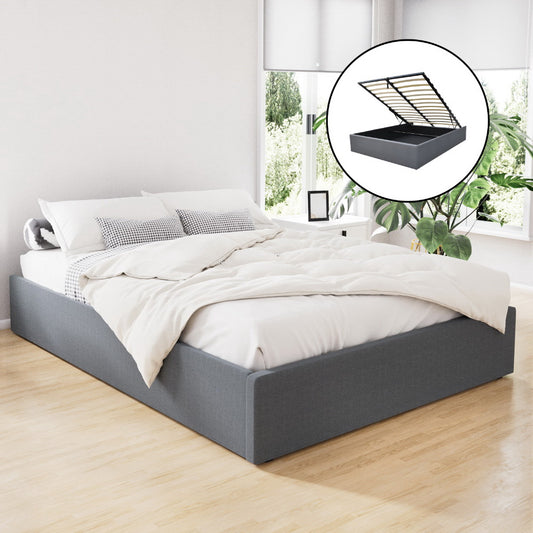 TOKI Bed Frame Queen Size Gas Lift Base Grey