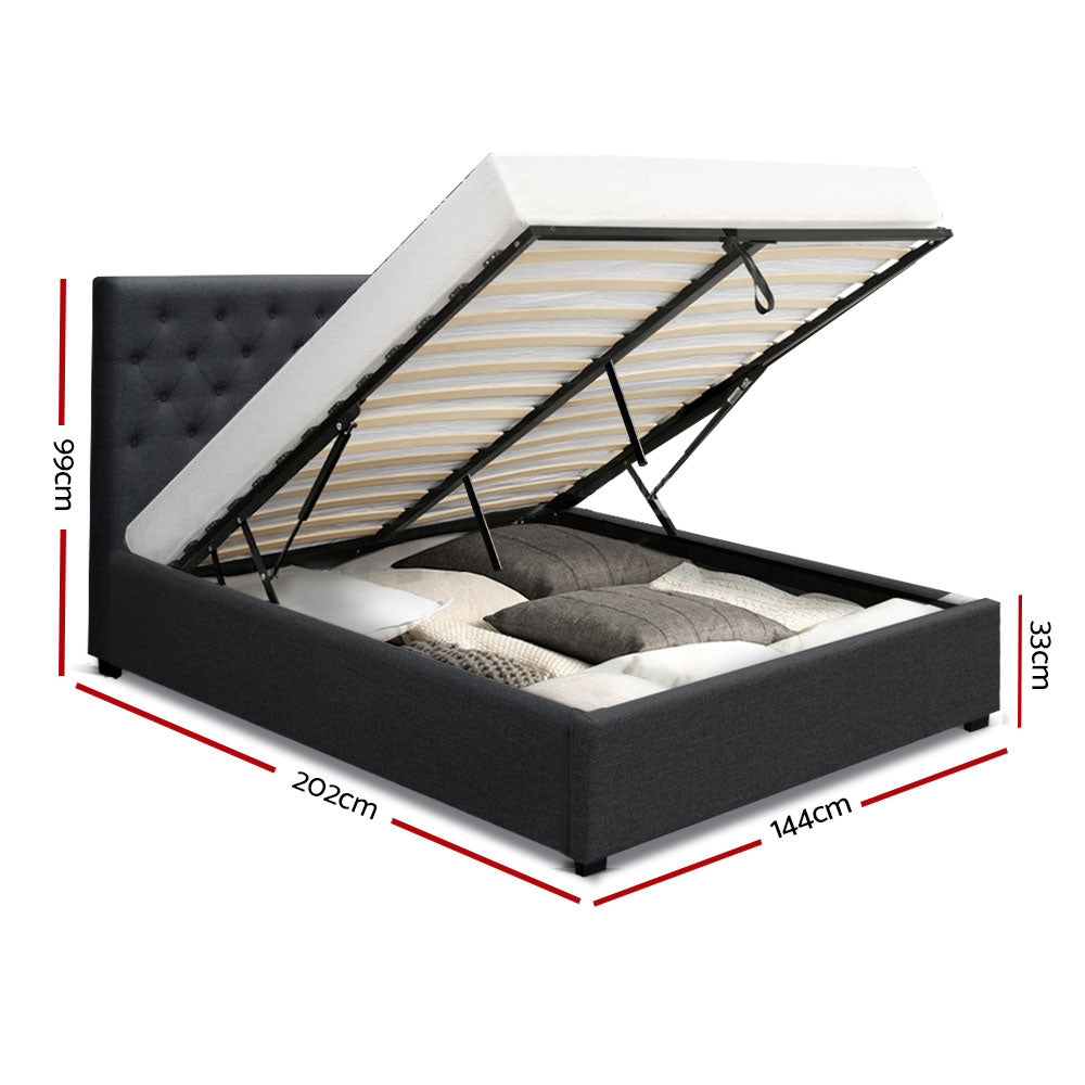 VILA Bed Frame Double Size Gas Lift Charcoal