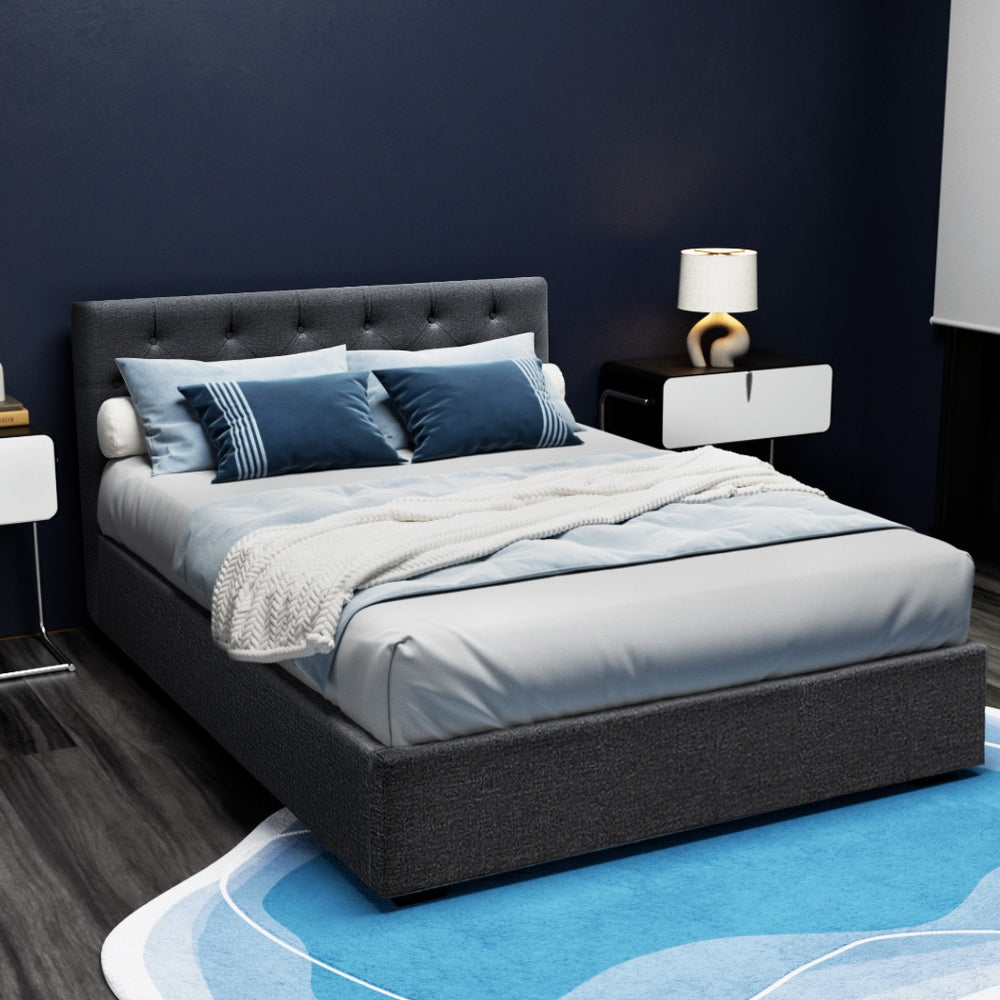 VILA Bed Frame Double Size Gas Lift Charcoal