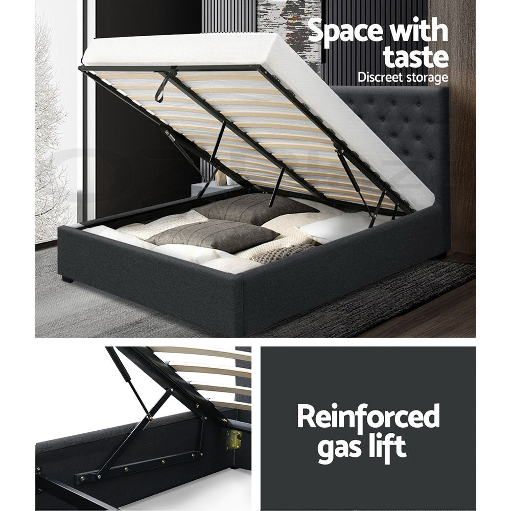 VILA Bed Frame Double Size Gas Lift Charcoal