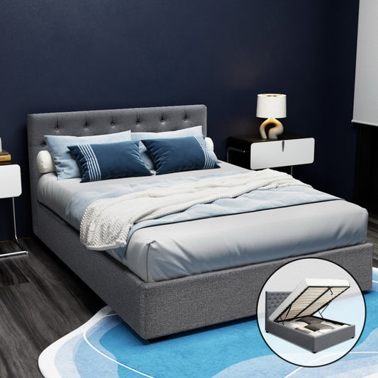 VILA Bed Frame Double Size Gas Lift Grey