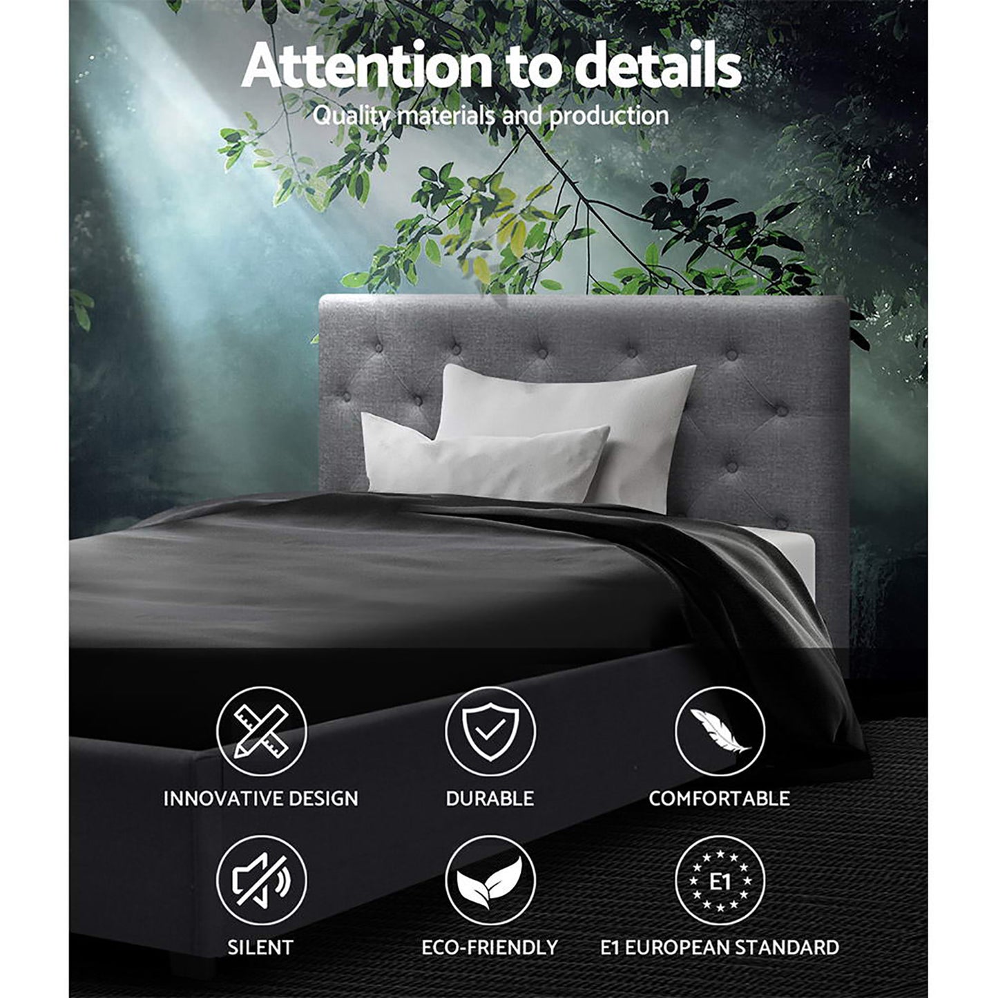 VILA Bed Frame King Single Size Gas Lift Grey