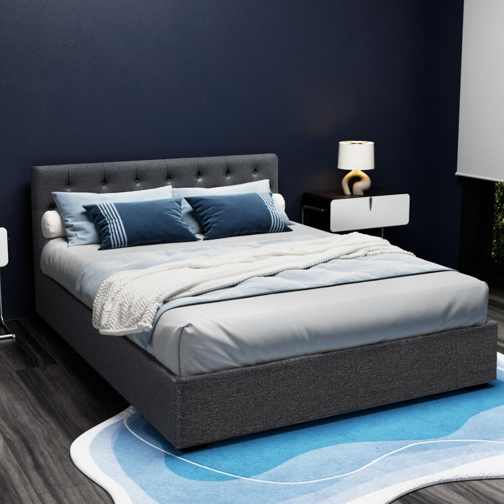 VILA Bed Frame Queen Size Gas Lift Charcoal