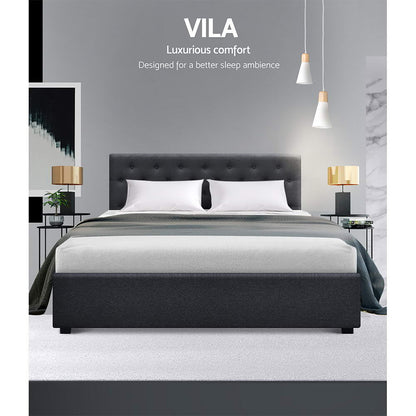 VILA Bed Frame Queen Size Gas Lift Charcoal