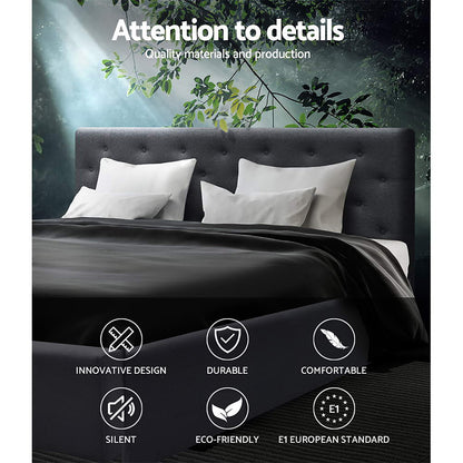 VILA Bed Frame Queen Size Gas Lift Charcoal