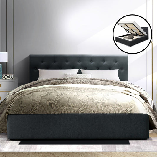 VILA Bed Frame Queen Size Gas Lift Charcoal