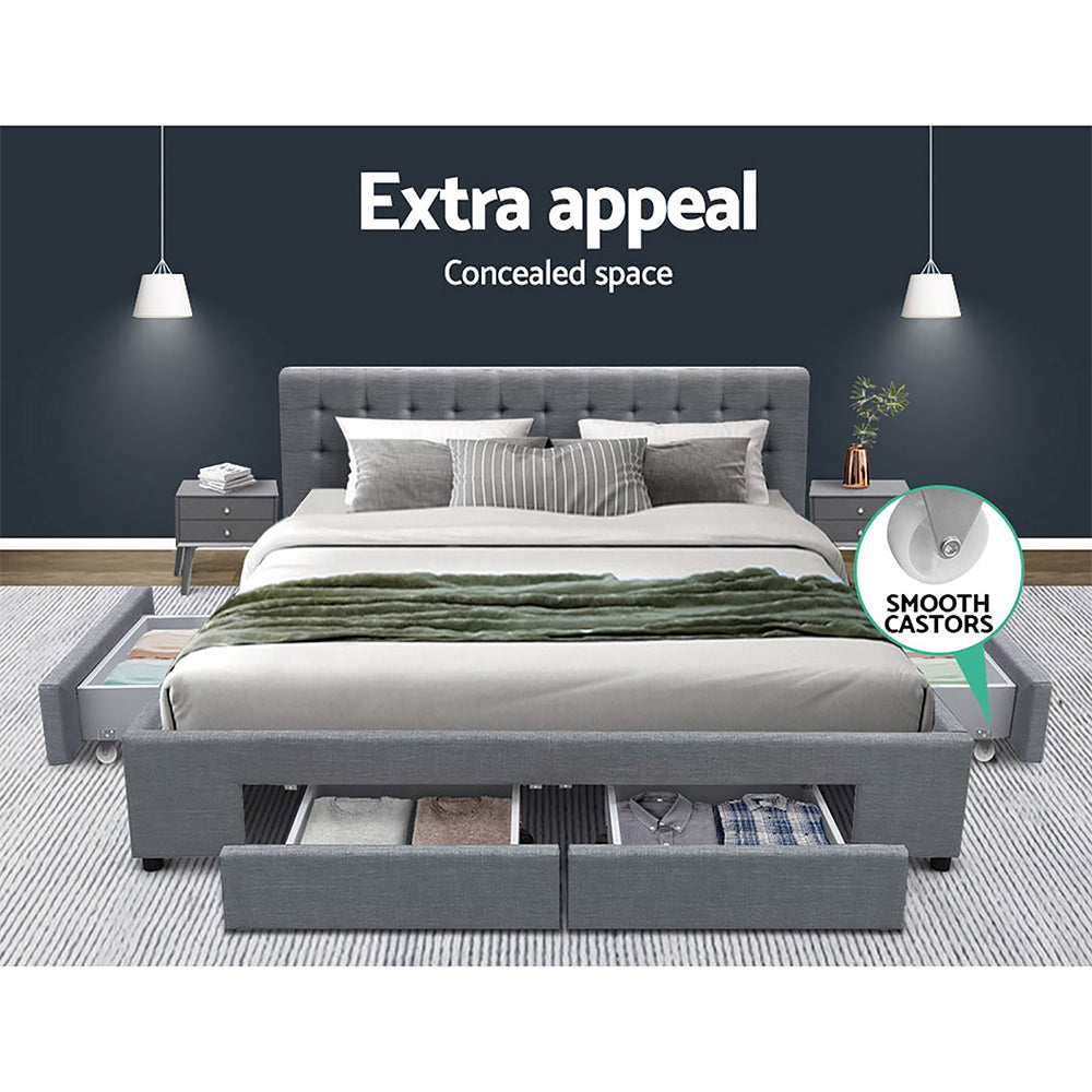 AVIO Bed Frame King Size with 4 Drawers Grey