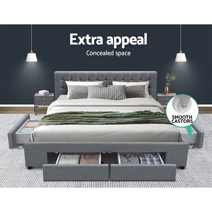 AVIO Bed Frame King Size with 4 Drawers Grey