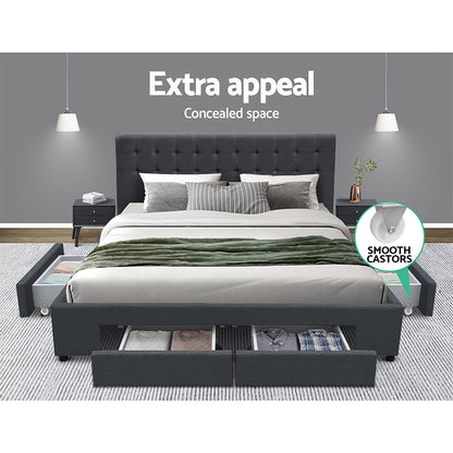 AVIO Bed Frame Queen Size with 4 Drawers Charcoal
