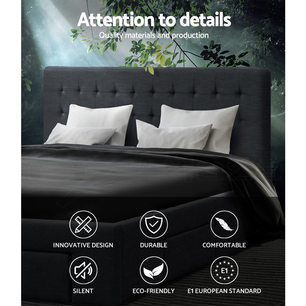 AVIO Bed Frame Queen Size with 4 Drawers Charcoal