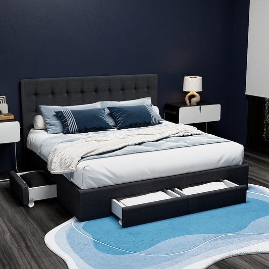 AVIO Bed Frame Queen Size with 4 Drawers Charcoal