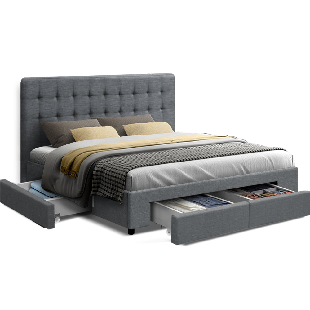 AVIO Bed Frame Queen Size with 4 Drawers Grey